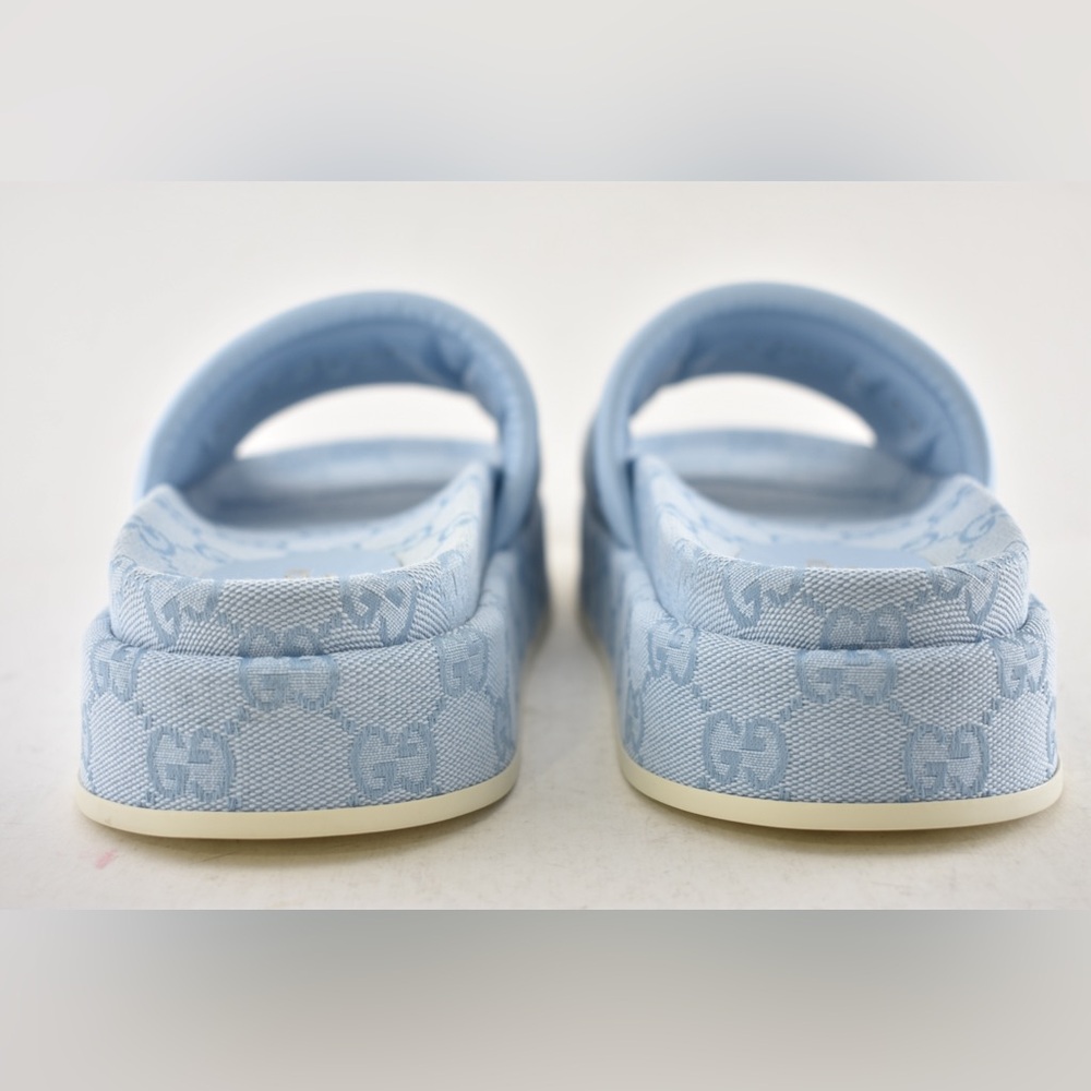Gucci Light Blue GG Monogram Logo Canvas Mule Flat Slide Platform Sandal 39 - Picture 15 of 16